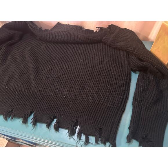 Distressed Black Off-Shoulder Sweater – Size M (By Daytrip) - Picture 8 of 10
